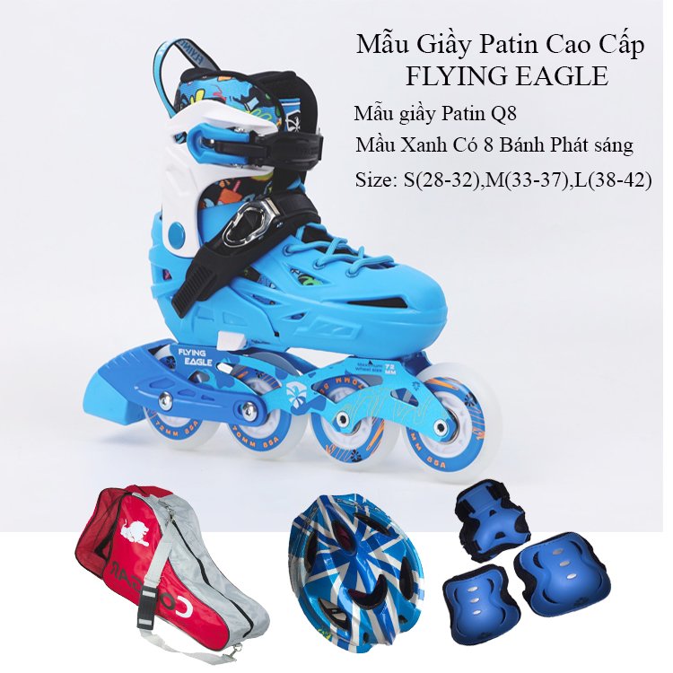Giày Patin Flying Eagle ComBo Q8 Xanh 8 Bánh Sáng