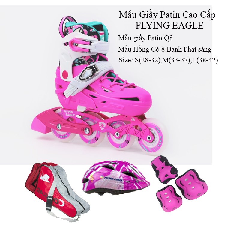Giày Flying Eagle ComBo Q8 HỒNG 8 Bánh Sáng