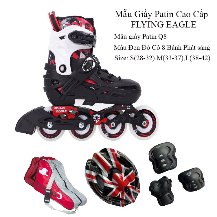 Giày  Flying Eagle ComBo Q8 Đen Đỏ 8 Bánh Sáng
